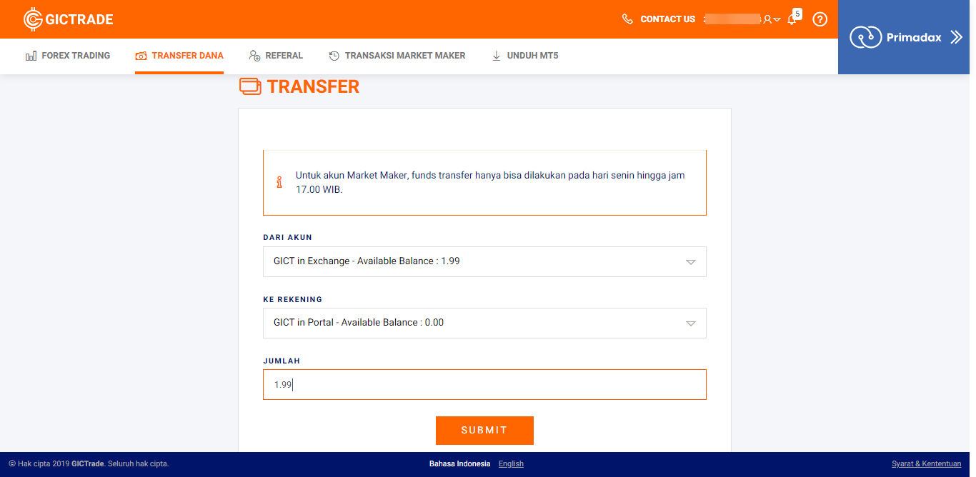 perpindahan dari dan ke wallet tujuan