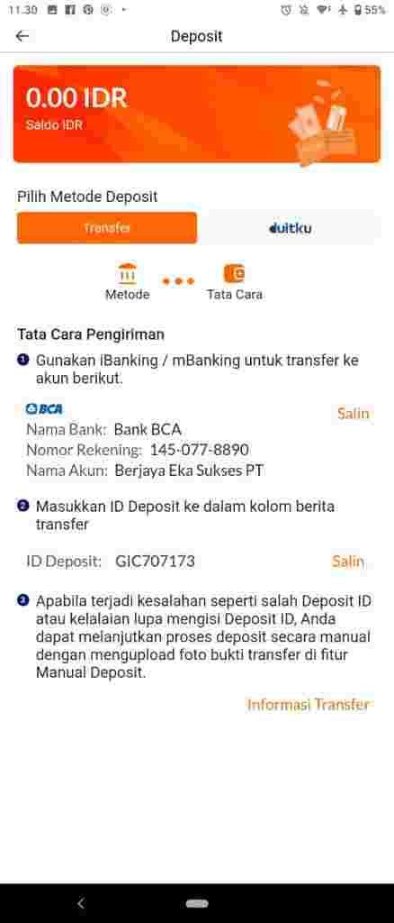 Cara Auto Deposit di GIC Trade Keempat